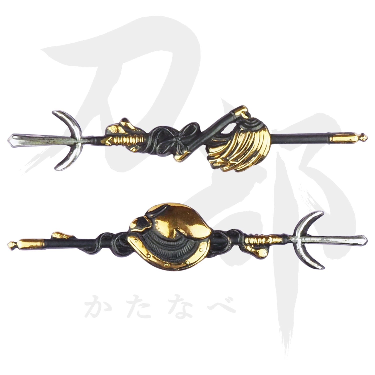 真鍮地 十文字槍図目貫｜現代物金具の販売 刀部 かたなべ – 刀部
