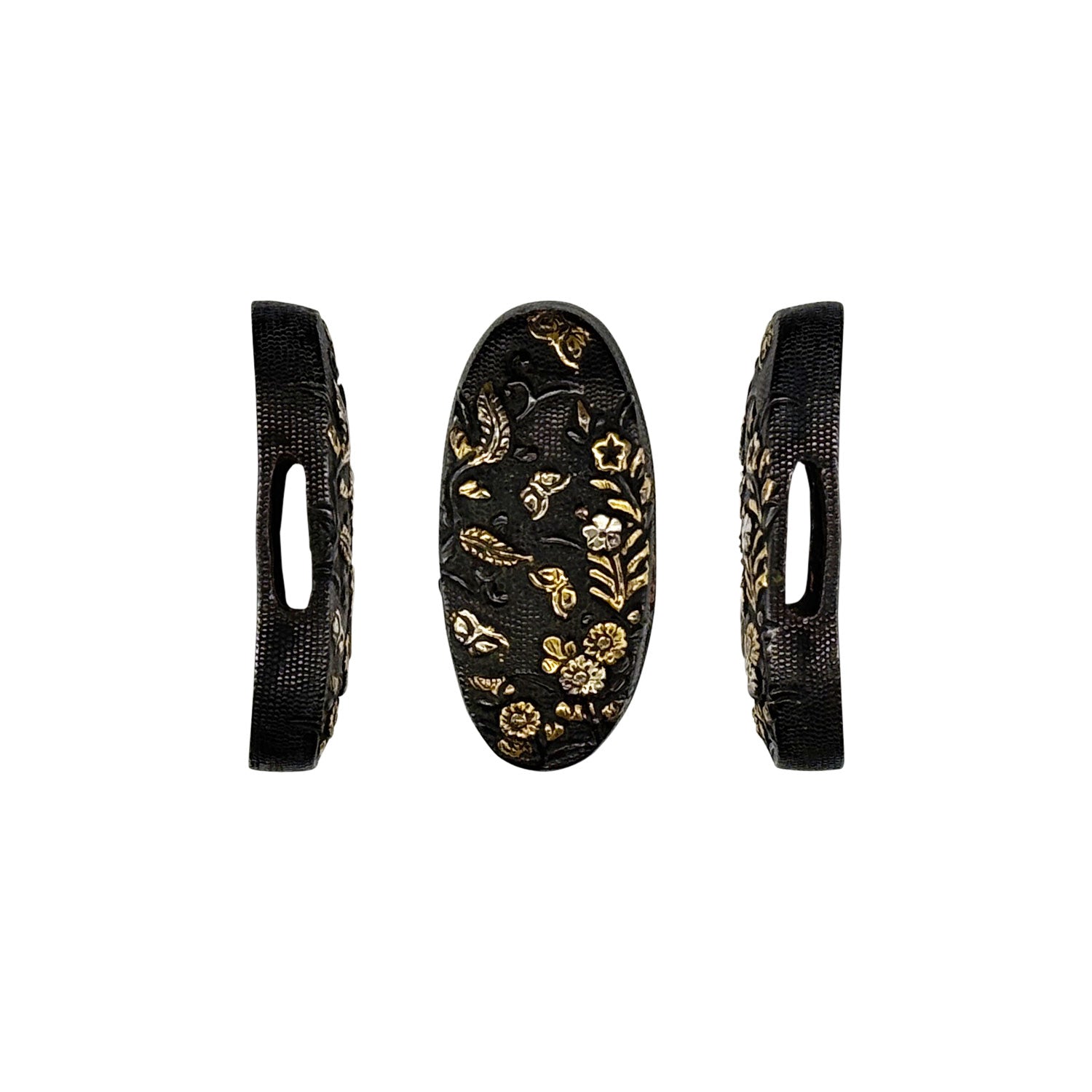 銅魚子地色絵 縁頭 秋草図 脇差用 – 刀部オンラインショップ