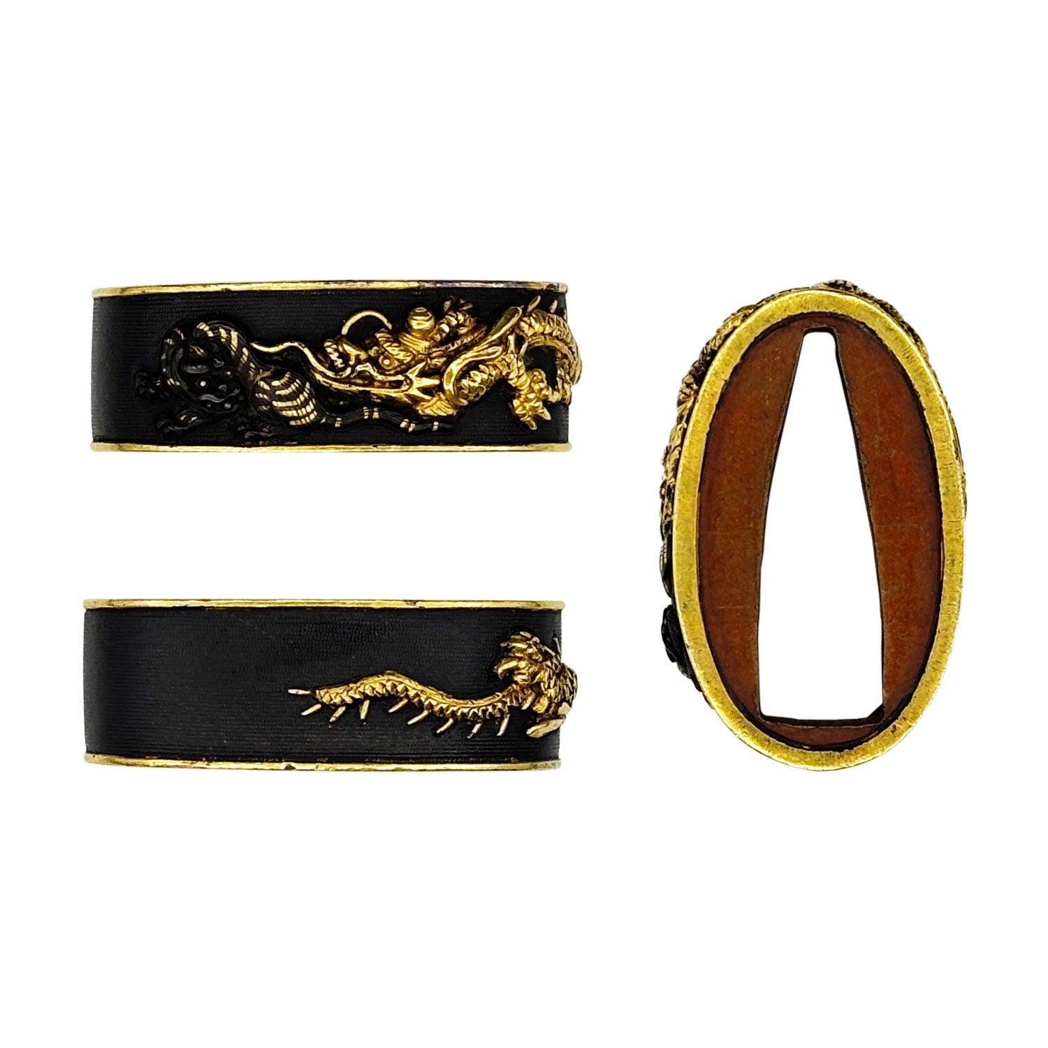 銅魚子地金色絵 縁頭 龍虎図 – 刀部オンラインショップ