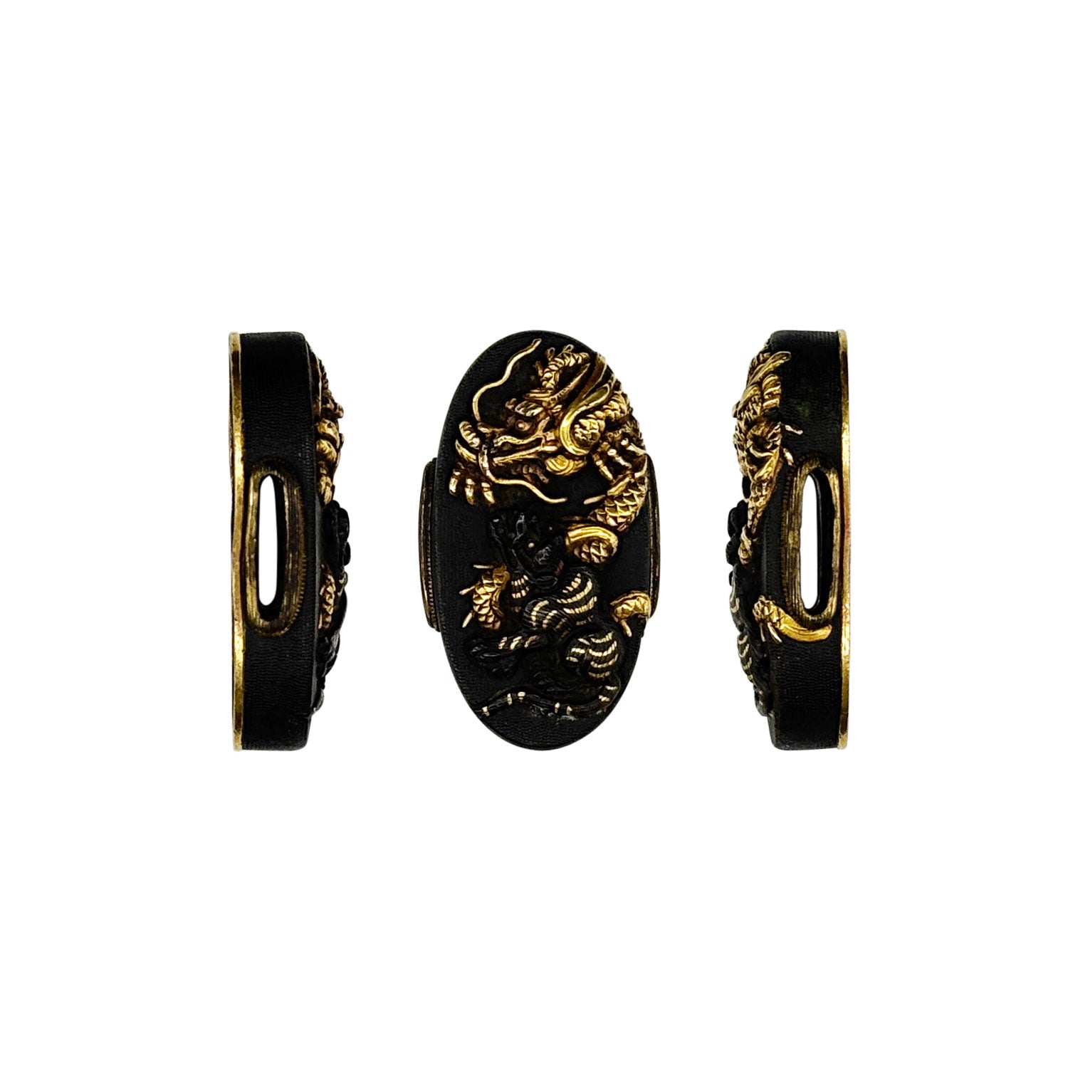 銅魚子地金色絵 縁頭 龍虎図 – 刀部オンラインショップ