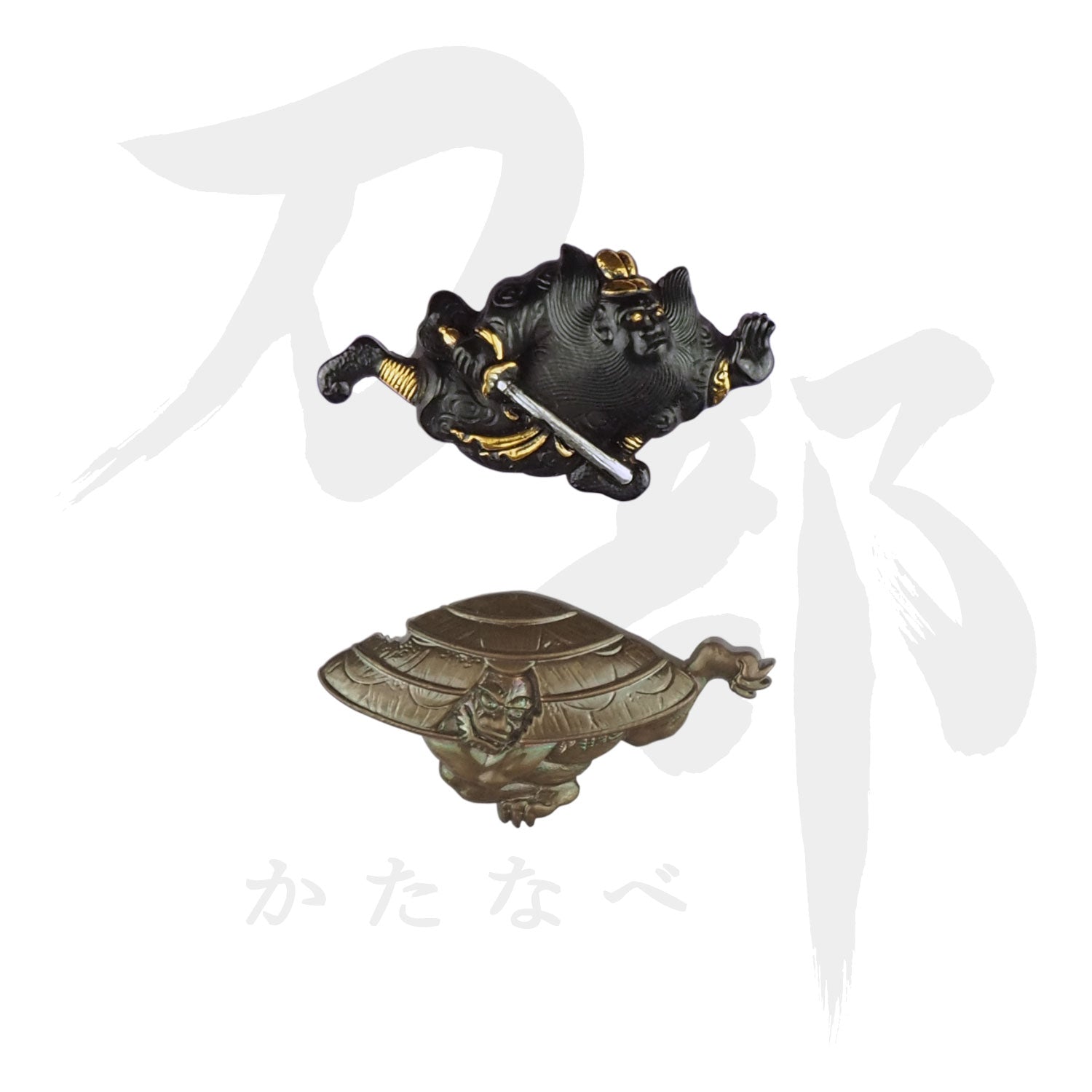 真鍮地 鬼退治図目貫｜現代物金具の販売 刀部 かたなべ – 刀部