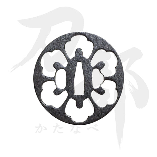 T-087-MIR4 鉄地 丸形花文透図鍔 表